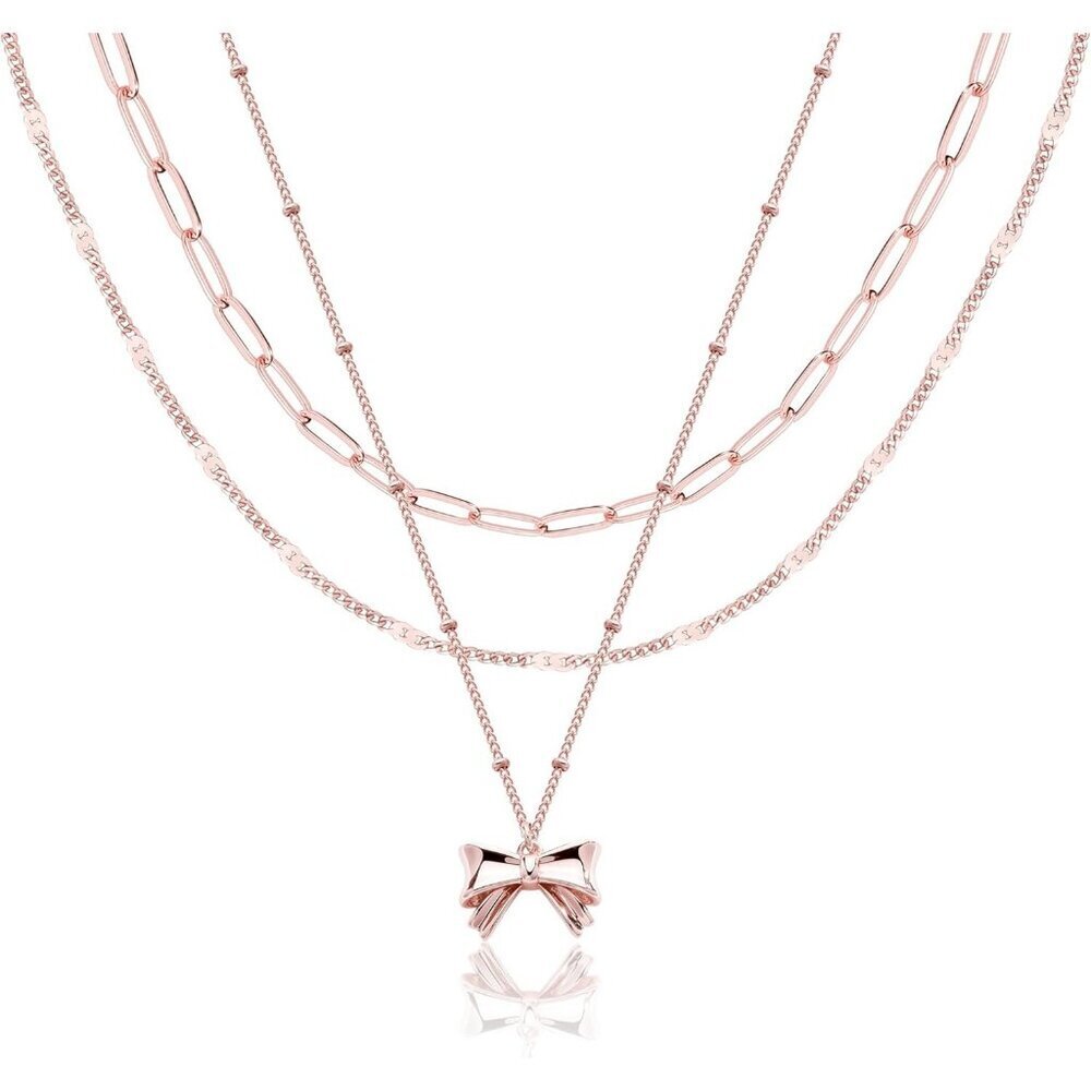 Women's Rose Gold Bow Layered Necklace Simple Paperclip Choker Dot Chain Jewelry
